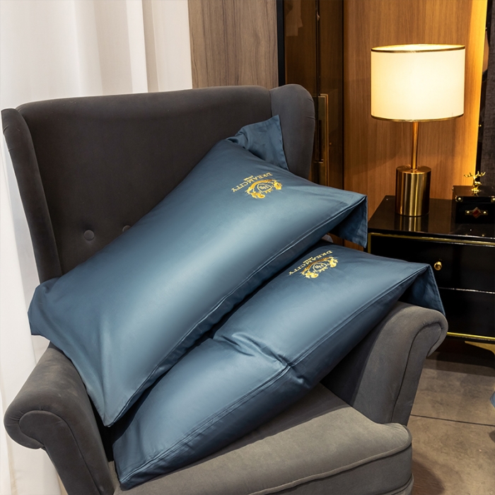 91家纺网 家纺一手货源 找家纺 蓝巢家纺 2022新款60支长绒棉四件套 皇家-月影蓝