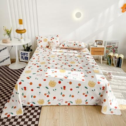 91家纺网 家纺一手货源 找家纺 名兮家居 2022新款全棉印花床单 樱桃小熊