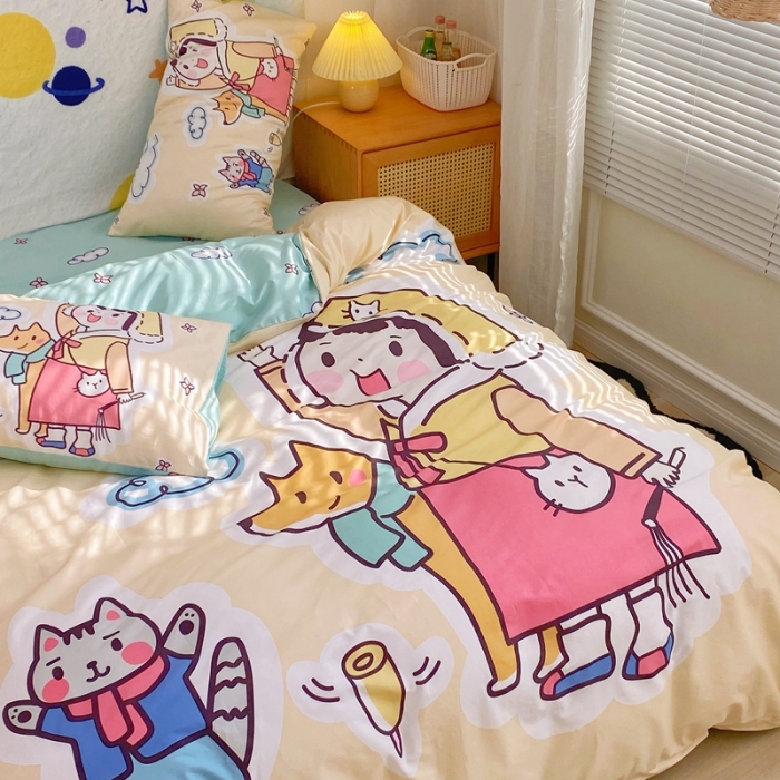 91家纺网 家纺一手货源 找家纺 窝米 2022新款春季13372大版卡通全棉系列 桃太郎日记