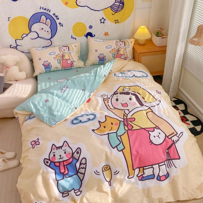 91家纺网 家纺一手货源 找家纺 窝米 2022新款春季13372大版卡通全棉系列 桃太郎日记