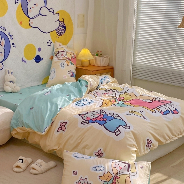 91家纺网 家纺一手货源 找家纺 窝米 2022新款春季13372大版卡通全棉系列 桃太郎日记