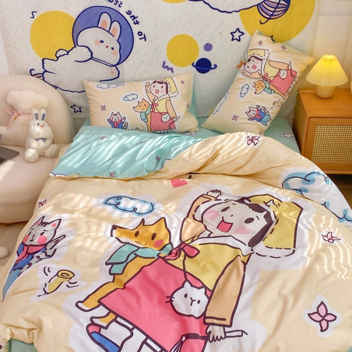 91家纺网 家纺一手货源 找家纺 窝米 2022新款春季13372大版卡通全棉系列 桃太郎日记