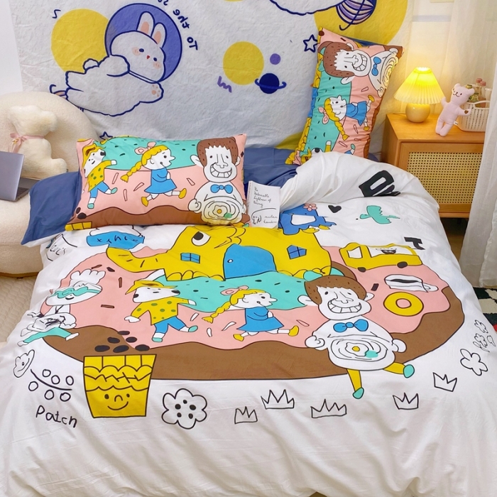 91家纺网 家纺一手货源 找家纺 窝米 2022新款春季13372大版卡通全棉系列 甜甜圈