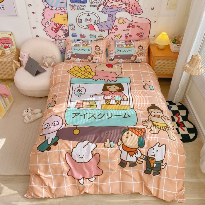 91家纺网 家纺一手货源 找家纺 窝米 2022新款春季13372大版卡通全棉系列 雪糕量贩屋