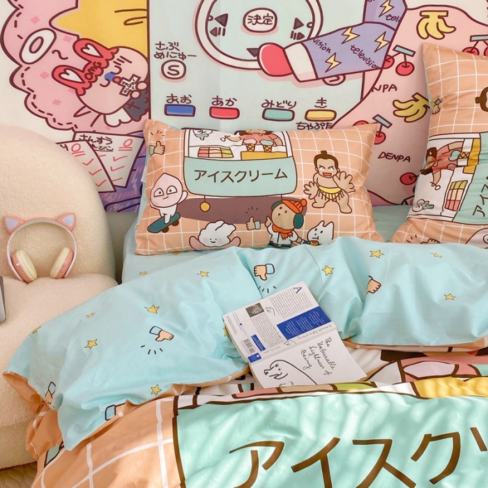 91家纺网 家纺一手货源 找家纺 窝米 2022新款春季13372大版卡通全棉系列 雪糕量贩屋