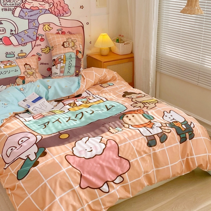 91家纺网 家纺一手货源 找家纺 窝米 2022新款春季13372大版卡通全棉系列 雪糕量贩屋