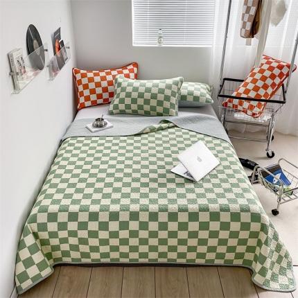 91家纺网 家纺一手货源 找家纺 茉夕家纺 2022新款棋盘格床盖 绿色