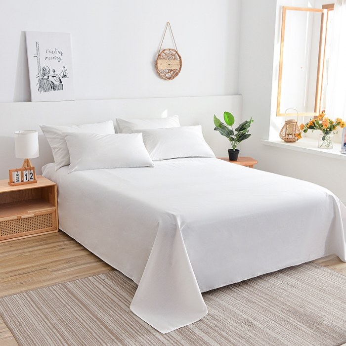 91家纺网 家纺一手货源 找家纺 极梦家纺（支持定制） 2025新款40s纯棉长绒棉纯色全棉床单 白色