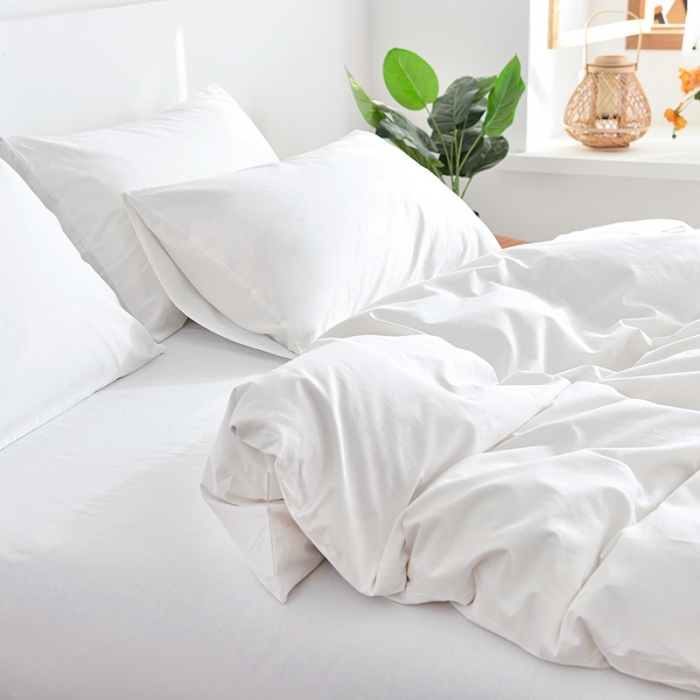 91家纺网 家纺一手货源 找家纺 极梦2025新款40S纯棉长绒棉纯色全棉四件套喷气三件套 白色