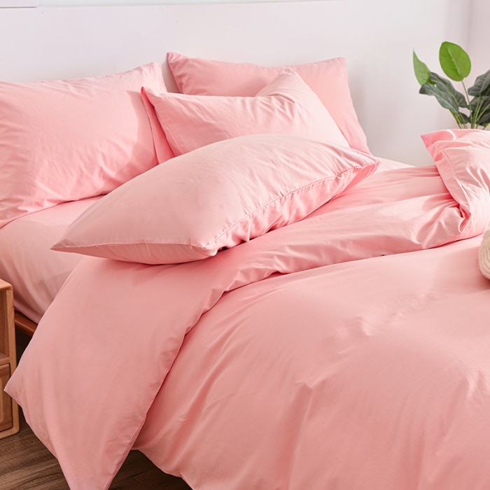 91家纺网 家纺一手货源 找家纺 极梦2025新款40S纯棉长绒棉纯色全棉四件套喷气三件套 粉玉色