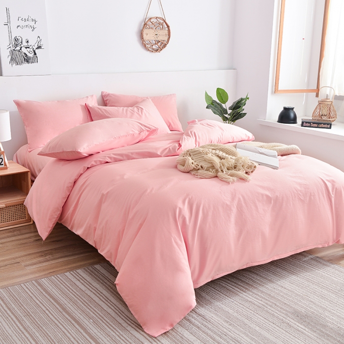 91家纺网 家纺一手货源 找家纺 极梦2025新款40S纯棉长绒棉纯色全棉四件套喷气三件套 粉玉色