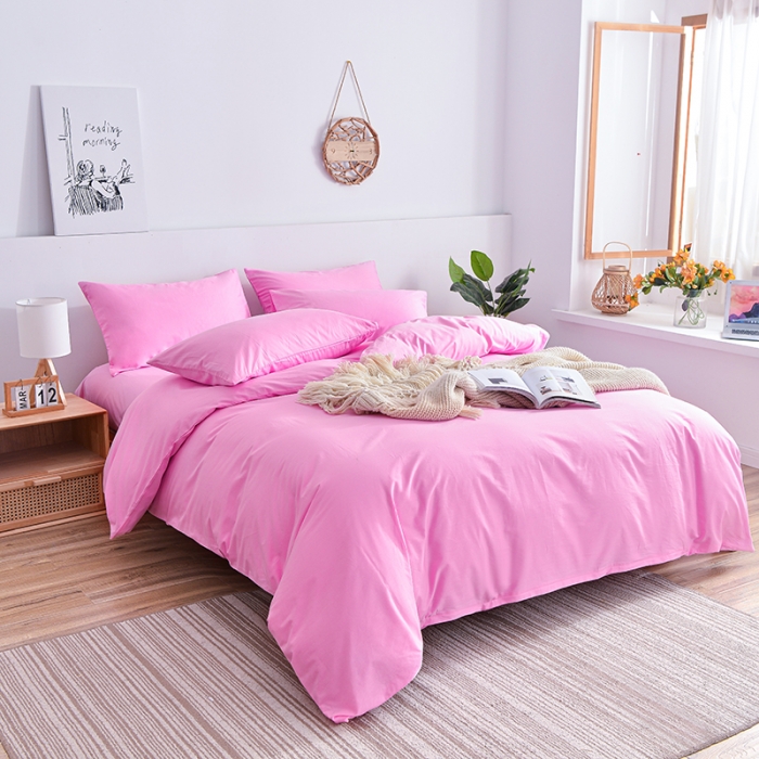 91家纺网 家纺一手货源 找家纺 极梦2025新款40S纯棉长绒棉纯色全棉四件套喷气三件套 粉紫色