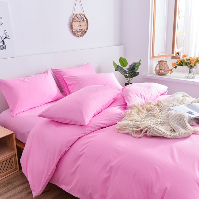 91家纺网 家纺一手货源 找家纺 极梦2025新款40S纯棉长绒棉纯色全棉四件套喷气三件套 粉紫色