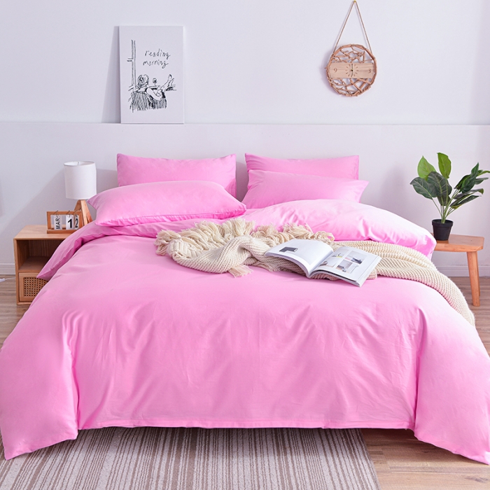 91家纺网 家纺一手货源 找家纺 极梦2025新款40S纯棉长绒棉纯色全棉四件套喷气三件套 粉紫色