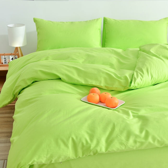 91家纺网 家纺一手货源 找家纺 极梦2025新款40S纯棉长绒棉纯色全棉四件套喷气三件套 果绿色