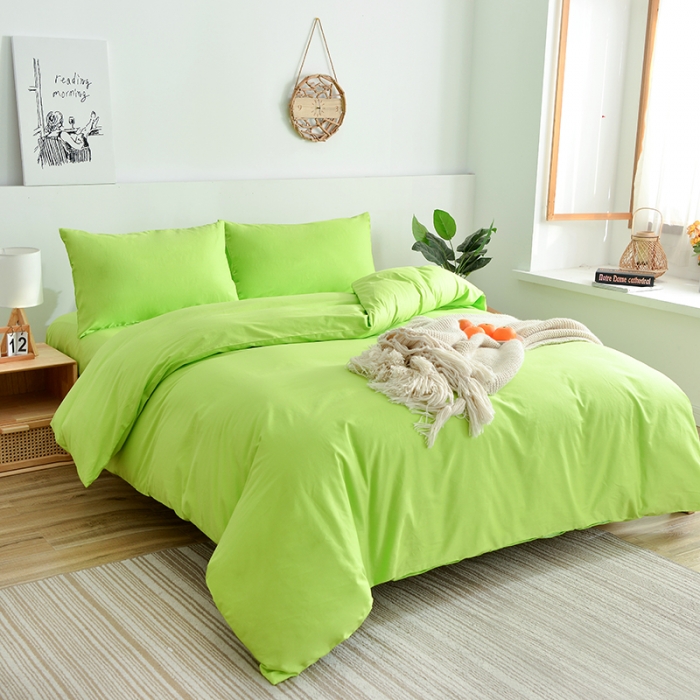 91家纺网 家纺一手货源 找家纺 极梦2025新款40S纯棉长绒棉纯色全棉四件套喷气三件套 果绿色