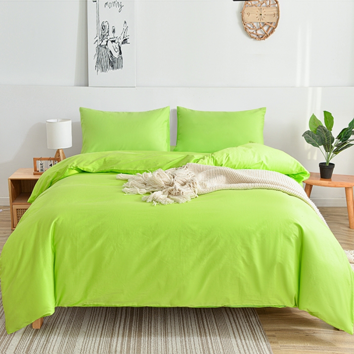 91家纺网 家纺一手货源 找家纺 极梦2025新款40S纯棉长绒棉纯色全棉四件套喷气三件套 果绿色