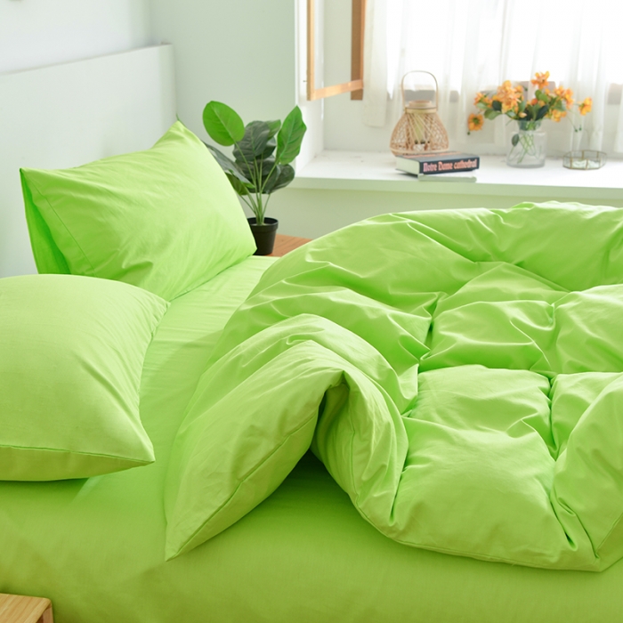 91家纺网 家纺一手货源 找家纺 极梦2025新款40S纯棉长绒棉纯色全棉四件套喷气三件套 果绿色