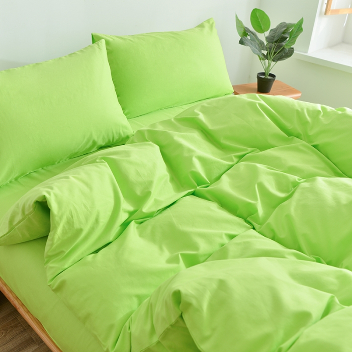 91家纺网 家纺一手货源 找家纺 极梦2025新款40S纯棉长绒棉纯色全棉四件套喷气三件套 果绿色