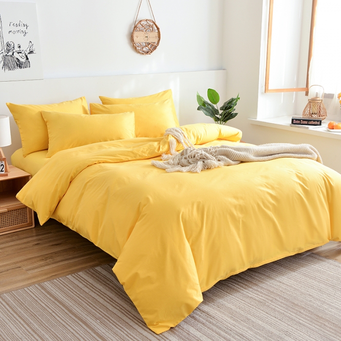 91家纺网 家纺一手货源 找家纺 极梦2025新款40S纯棉长绒棉纯色全棉四件套喷气三件套 亮黄