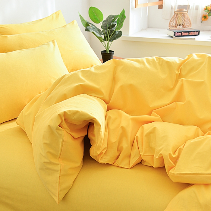 91家纺网 家纺一手货源 找家纺 极梦2025新款40S纯棉长绒棉纯色全棉四件套喷气三件套 亮黄