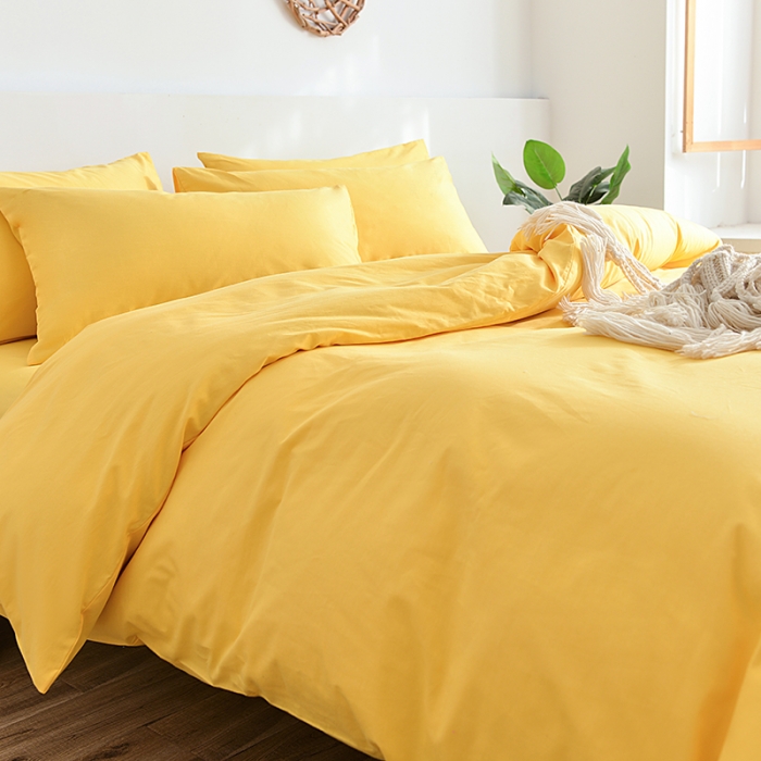 91家纺网 家纺一手货源 找家纺 极梦2025新款40S纯棉长绒棉纯色全棉四件套喷气三件套 亮黄