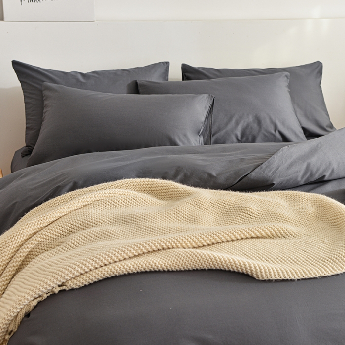 91家纺网 家纺一手货源 找家纺 极梦2025新款40S纯棉长绒棉纯色全棉四件套喷气三件套 深灰