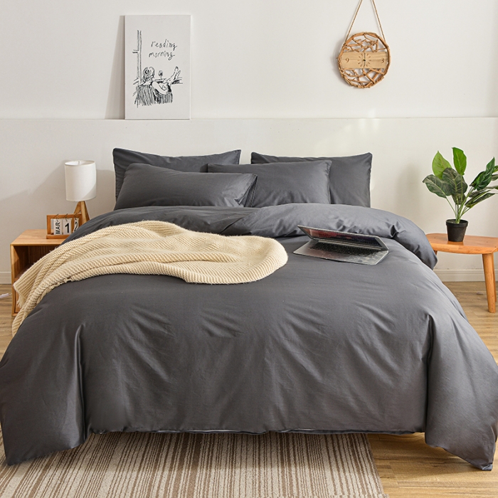 91家纺网 家纺一手货源 找家纺 极梦2025新款40S纯棉长绒棉纯色全棉四件套喷气三件套 深灰