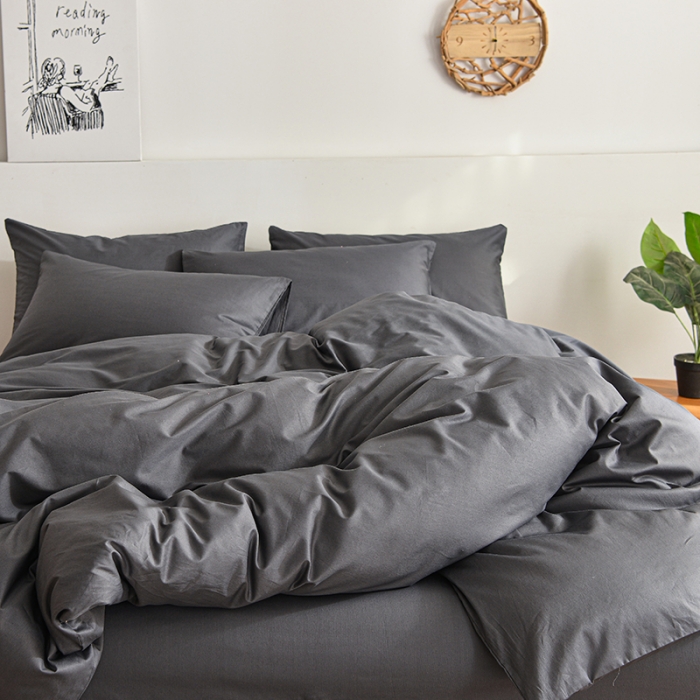 91家纺网 家纺一手货源 找家纺 极梦2025新款40S纯棉长绒棉纯色全棉四件套喷气三件套 深灰