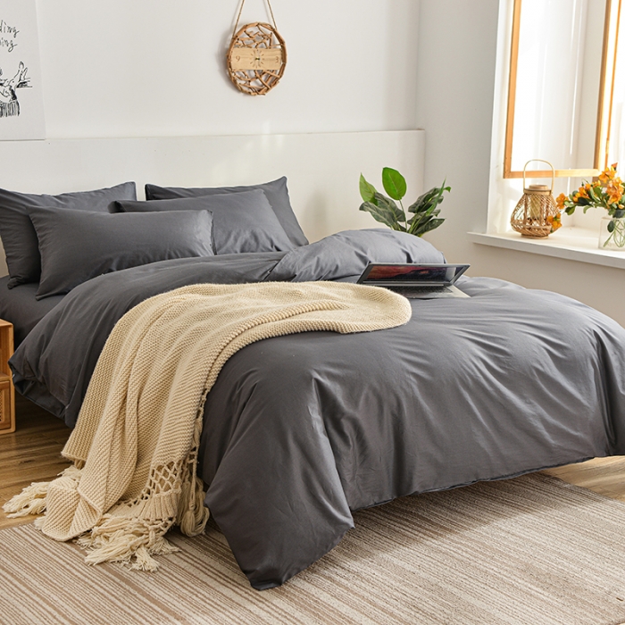 91家纺网 家纺一手货源 找家纺 极梦2025新款40S纯棉长绒棉纯色全棉四件套喷气三件套 深灰