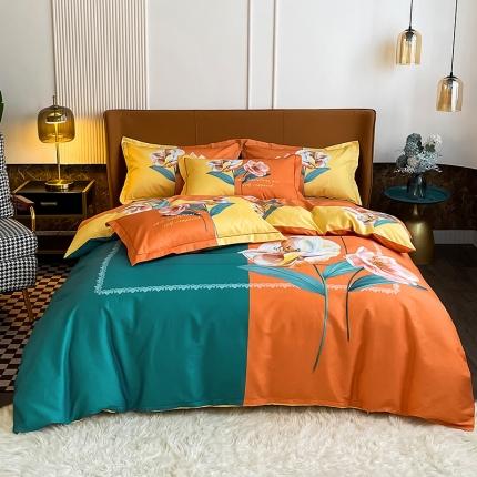 91家纺网 家纺一手货源 找家纺 金爱家 2023大版13372全棉花卉四件套独 家轻歌曼舞桔