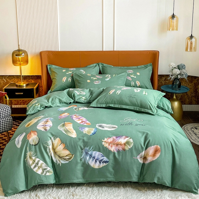 91家纺网 家纺一手货源 找家纺 金爱家 2023新款大版13372全棉花卉系列四件套 春之物羽绿