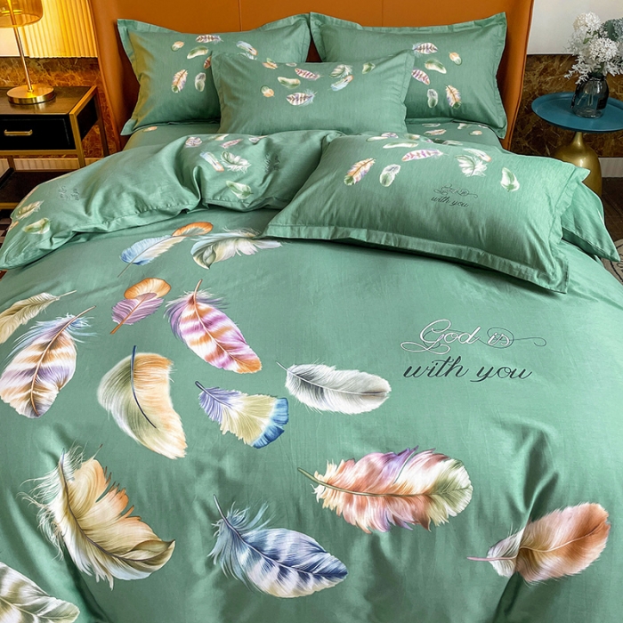 91家纺网 家纺一手货源 找家纺 金爱家 2023新款大版13372全棉花卉系列四件套 春之物羽绿