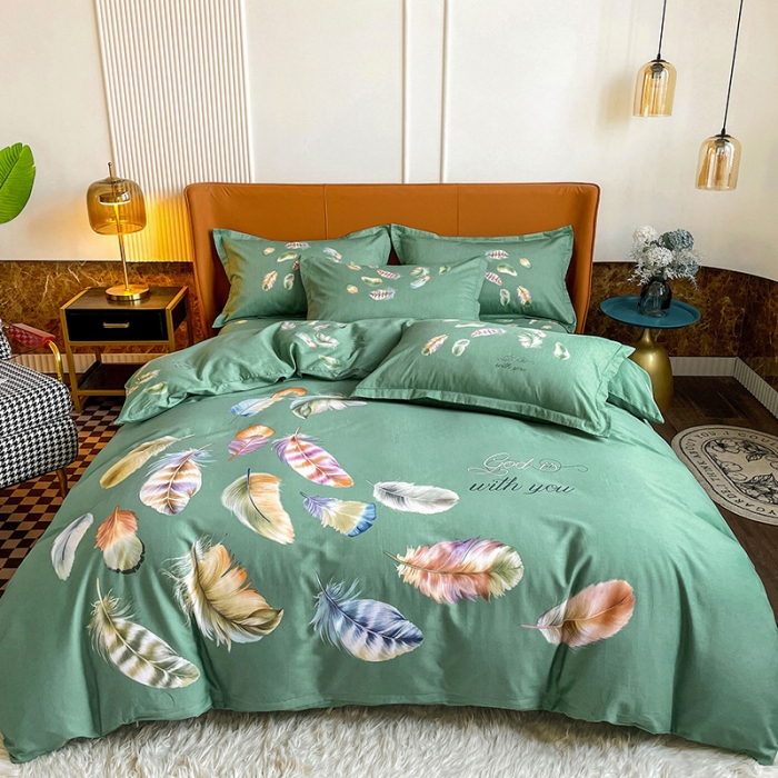 91家纺网 家纺一手货源 找家纺 金爱家 2023新款大版13372全棉花卉系列四件套 春之物羽绿