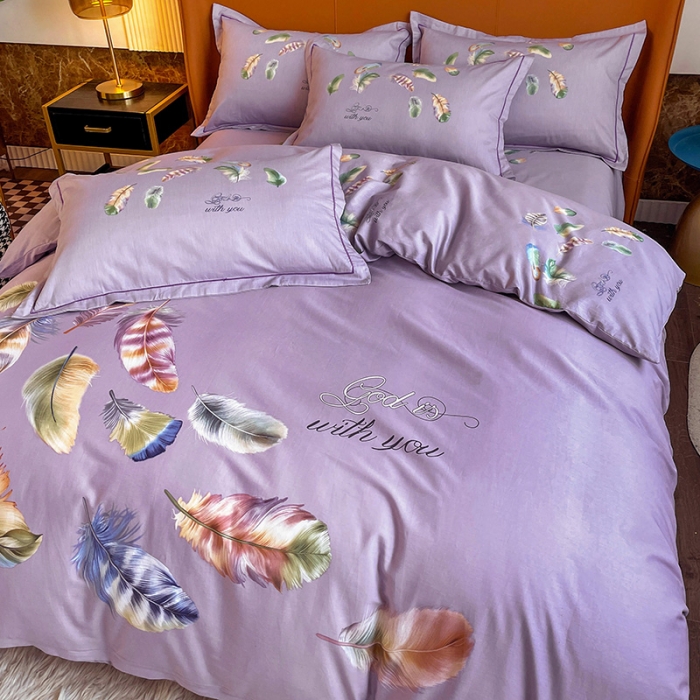 91家纺网 家纺一手货源 找家纺 金爱家 2023新款大版13372全棉花卉系列四件套 春之物羽紫