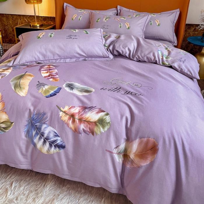 91家纺网 家纺一手货源 找家纺 金爱家 2023新款大版13372全棉花卉系列四件套 春之物羽紫