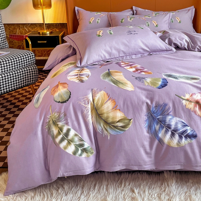 91家纺网 家纺一手货源 找家纺 金爱家 2023新款大版13372全棉花卉系列四件套 春之物羽紫