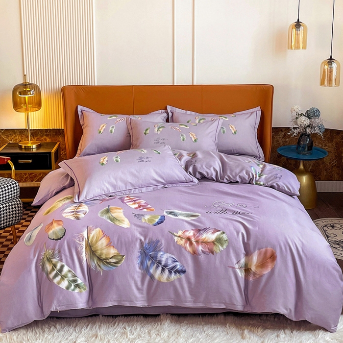 91家纺网 家纺一手货源 找家纺 金爱家 2023新款大版13372全棉花卉系列四件套 春之物羽紫