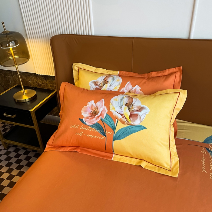 91家纺网 家纺一手货源 找家纺 金爱家 2023大版13372全棉花卉四件套独 家轻歌曼舞桔