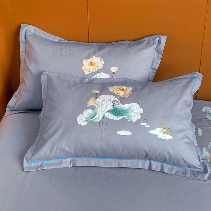 91家纺网 家纺一手货源 找家纺 金爱家 2023新款大版13372全棉花卉系列四件套 湖光春晓黄