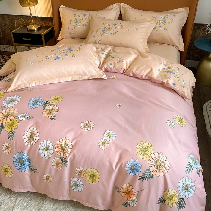 91家纺网 家纺一手货源 找家纺 金爱家 2023新款大版13372全棉花卉系列四件套 浣碧粉