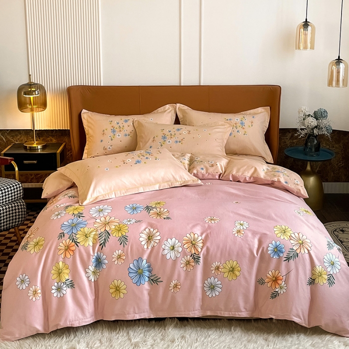 91家纺网 家纺一手货源 找家纺 金爱家 2023新款大版13372全棉花卉系列四件套 浣碧粉