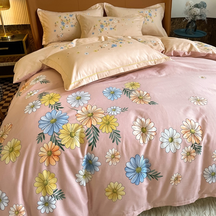 91家纺网 家纺一手货源 找家纺 金爱家 2023新款大版13372全棉花卉系列四件套 浣碧粉