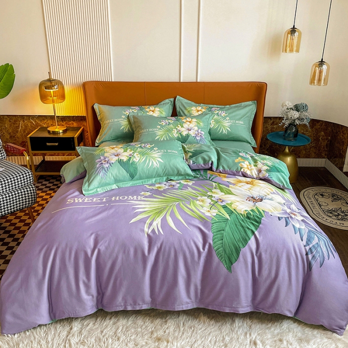 91家纺网 家纺一手货源 找家纺 金爱家 2023新款大版13372全棉花卉系列四件套 静怡紫