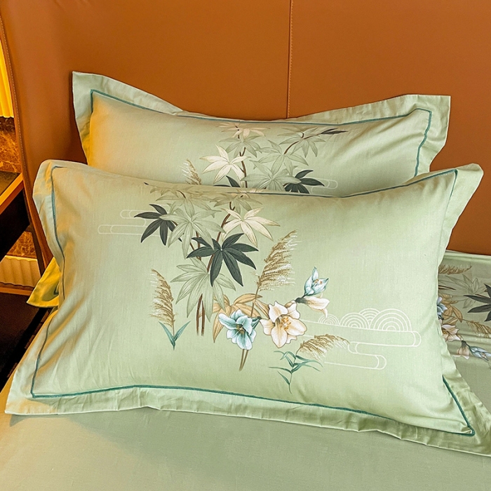 91家纺网 家纺一手货源 找家纺 金爱家 2023新款大版13372全棉花卉系列四件套 莱茵春色绿