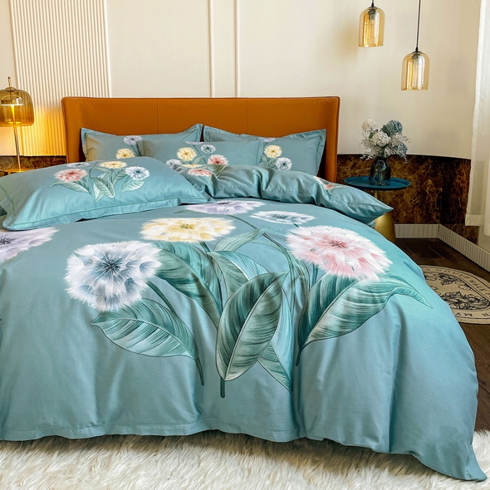 91家纺网 家纺一手货源 找家纺 金爱家 2023新款大版13372全棉花卉系列四件套 俏佳人兰