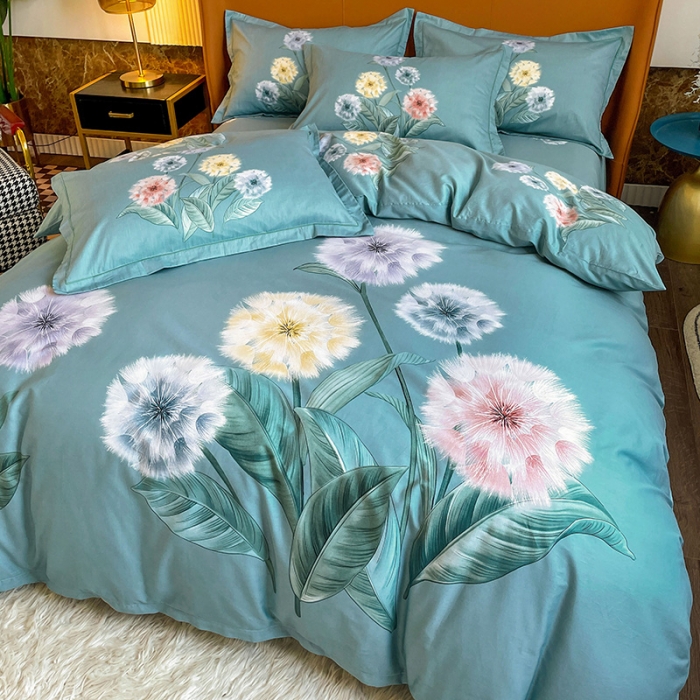 91家纺网 家纺一手货源 找家纺 金爱家 2023新款大版13372全棉花卉系列四件套 俏佳人兰