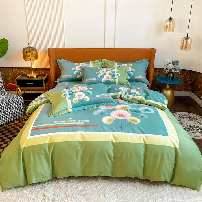 91家纺网 家纺一手货源 找家纺 金爱家 2023新款大版13372全棉花卉系列四件套 清风精灵