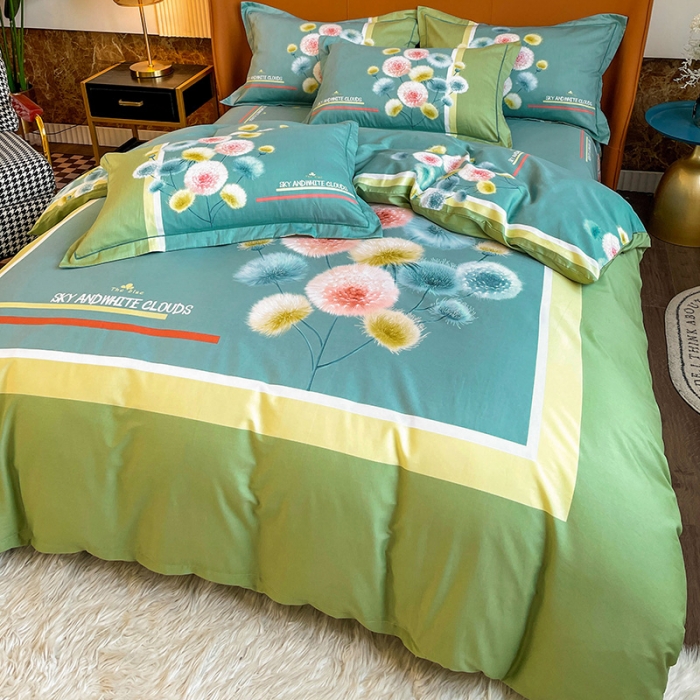 91家纺网 家纺一手货源 找家纺 金爱家 2023新款大版13372全棉花卉系列四件套 清风精灵