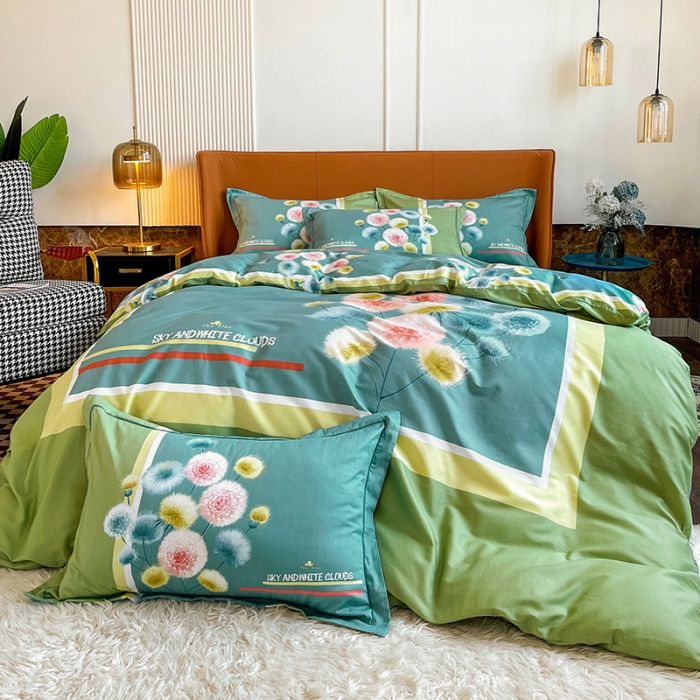 91家纺网 家纺一手货源 找家纺 金爱家 2023新款大版13372全棉花卉系列四件套 清风精灵